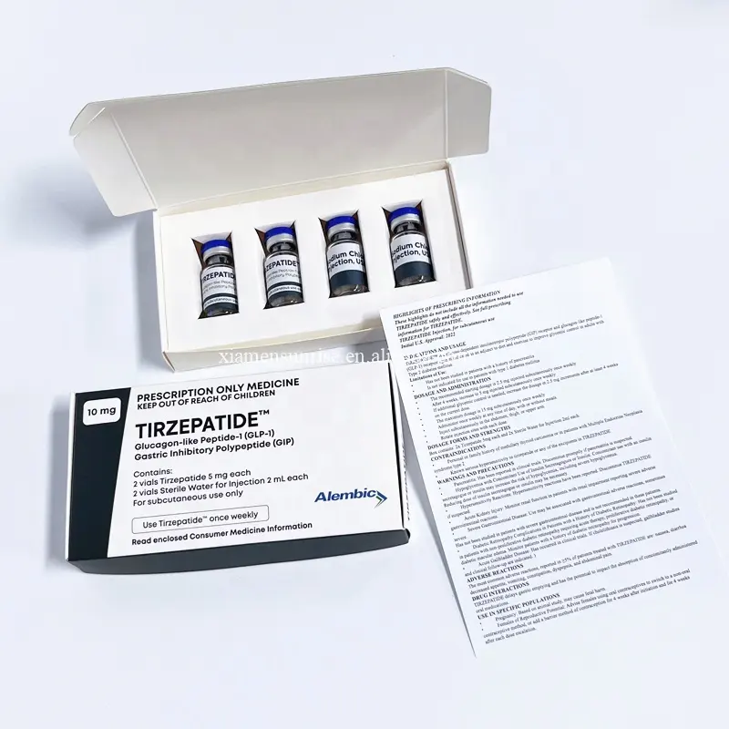 Set completo personalizzato di lusso 4 fiale 2ml flacone tirzepatid e scatola per etichette peptidiche con vassoio di carta
