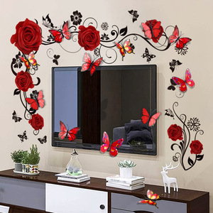 Adesivo murale fiore rosa rosa Plus 3D <span class=keywords><strong>farfalla</strong></span> rossa 12 adesivo da parete decorativo - Product Image 3
