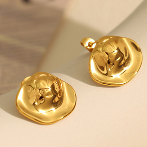 <b>Stud</b> Earrings <b>Titanium</b> Steel Gold Plated Irregular Folds Geometric Design For Fashion Wear - Product Image 2