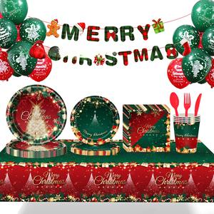 Juego de Cubiertos Navideños Modernos Personalizados con Calcomanías de Feliz Navidad <span class=keywords><strong>en</strong></span> Vasos de Papel, Platos, Servilletas y Manteles - Product Image 3