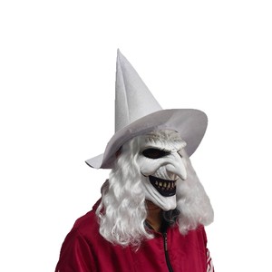 Máscara de bruja blanca con pelo largo, sombrero con capucha de látex, accesorios para disfraz de Halloween - Product Image 5