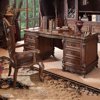 Ensemble de meubles de bureau classiques européens de luxe, bureau de direction en bois massif, bibliothèque, détails sculptés à la main, couleur personnalisée