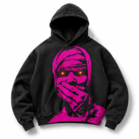 Sweat à capuche personnalisé avec impression graphique de portrait, streetwear pour homme, sweat-shirt noir surdimensionné, impression en relief, sweat à capuche en molleton de coton lourd