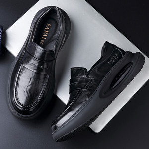 Mocassins pour hommes en cuir véritable à enfiler, avec coussin d'air, semelle épaisse et talon moyen, chaussures décontractées et tendance - Product Image 3