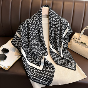Classic Pattern Faux Silk <strong>Square</strong> <strong>Scarf</strong> Stylish Women Accessory Faux Silk <strong>Square</strong> <strong>Scarf</strong> for Neck Hair &amp; Bag Styling OEM/ODM - Product Image 4