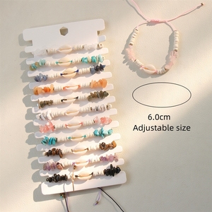 Boho Naturstein-Chip Kaurischnecken Geflochtenes Armband Verstellbarer Sommer-Strandschmuck für Frauen - Product Image 4