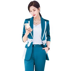 Conjunto de pantalón de 2 piezas al por mayor, trajes de moda Formal de <span class=keywords><strong>oficina</strong></span> para <span class=keywords><strong>mujer</strong></span>, ropa de trabajo para <span class=keywords><strong>mujer</strong></span>, traje de chaqueta de retazos para <span class=keywords><strong>mujer</strong></span> de negocios - Product Image 1