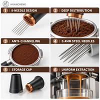 Outil WDT à 8 aiguilles de 0,4 mm pour expresso, distributeur de café en aluminium avec support pour une extraction uniforme, accessoires pour barista
