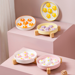 Nouveau bol pour animaux de compagnie en céramique de luxe pour la nourriture et l'eau bol pour chien à alimentation lente fleurs colorées bols pour chats avec support en bois - Product Image 1