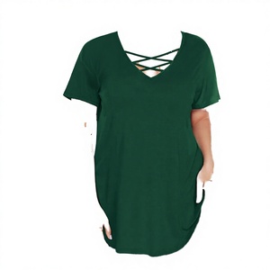 Tunique décontractée ample en coton respirant à col en V et manches courtes pour femme grande taille – Idéale pour l'été - Product Image 3