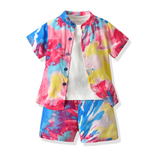 Ropa de Verano 2021 para Niños, Conjunto de 3 Piezas con Estampado Tie Dye, Camiseta de Manga Corta, Pantalones Cortos, Ropa de Playa para Niños - Product Image 4