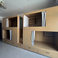 Lit de dortoir modulaire moderne en panneaux de particules de bois de qualité E0 avec tiroirs de rangement pour appartement, hôpital, hôtel - Garantie 5 ans