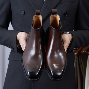 <span class=keywords><strong>Bottes</strong></span> Chelsea montantes pour hommes, style mode, en cuir véritable fait main, respirantes, classiques et officielles - Product Image 4