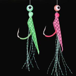 Motif d'écailles de poisson luisant tête noire jaune Croaker mouche de crevettes <span class=keywords><strong>crochet</strong></span> unique avec ligne de leader de 1.2 mètres pour la pêche en mer bateau de pêche - Product Image 6
