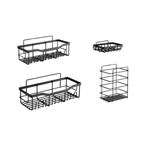 Ensemble d'étagères de rangement murales en fer sans perçage pour salle de bain, pour le lavage et le rangement - Product Image 1