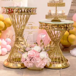 नई शैली गोल्डन गलियारे खड़े हो जाओ स्टेनलेस स्टील शादी प्रदर्शन केक टेबल फूल स्टैंड