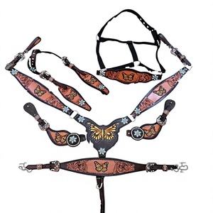 Sillín Western de Cuero Genuino con Grabado de Mariposa Personalizado, Conjunto Completo de Brida y Pechopetral Inglés/Western, Duradero y Ligero - Product Image 1