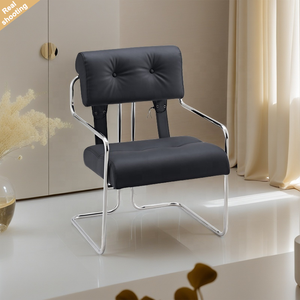Nouvelle chaise design minimaliste en cuir PU noir, fauteuils avec cadre en métal, chaise de salle à manger pour la maison, l'hôtel, le restaurant - Product Image 1
