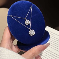 Collier chaîne à maillons classique de luxe en argent 925 plaqué rhodium avec pendentif petit cube de sucre en moissanite 6,5 mm 8 mm certifié GRA