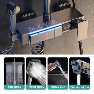 Precios de fábrica Juego de ducha LED <span class=keywords><strong>Grifo</strong></span> de ducha gris digital con 4 Funciones Ajuste de <span class=keywords><strong>altura</strong></span> del agua <span class=keywords><strong>Grifo</strong></span> mezclador de ducha Juego caliente y frío - Product Image 2