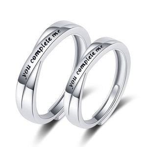 Wholesale Simple <b>Silver</b> Couple <b>Rings</b> 'You Complete Me' Letter Printed Cross for Weddings <b>Men</b> and Women Lovers' Party <b>Ring</b> - Product Image 1