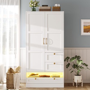 Facile da montare camera da letto portatile in legno panno allungabile <span class=keywords><strong>armadio</strong></span> portaoggetti led luce guardaroba - Product Image 1
