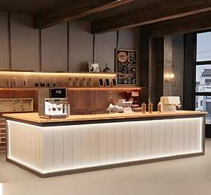 Mostrador de Recepción de Estilo Industrial B053, Mostrador de Caja con Superficie de Piedra Artificial, Patas de Metal, Cajones, Iluminación LED, Personalizable para Hoteles y Gimnasios - Product Image 5