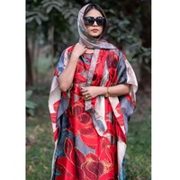 Nouvelle Collection 2024 : Kaftans et Robes Amples en Polyester Soyeux Imprimé, Style Ethnique Africain, avec Foulard, pour Femmes Musulmanes Adultes