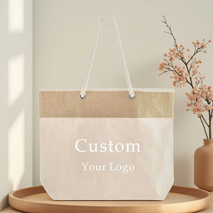 Bolsas de Regalo Corporativas Personalizadas Premium, Bolsas de Mano de Algodón de 12 oz con Ribete de Yute y Asas Trenzadas, Bolsas de Mano Resistentes para Compras - Product Image 1