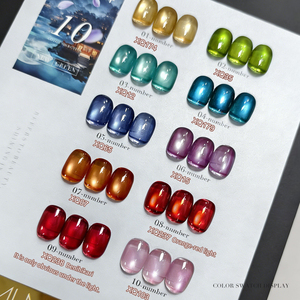 AILANUO 10 Colores Nuevo y Popular Esmalte de Uñas en Gel UV Efecto Ojo de Gato con Brillo, Estándar Europeo, Sin HEMA ni TPO, Muestras Gratis - Product Image 3