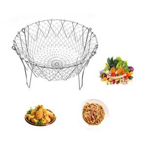 Herramientas de cocina Freidora de aceite de acero inoxidable <span class=keywords><strong>Escurridor</strong></span> plegable <span class=keywords><strong>Papas</strong></span> <span class=keywords><strong>fritas</strong></span> Contenedor de verduras Cesta para freír - Product Image 5