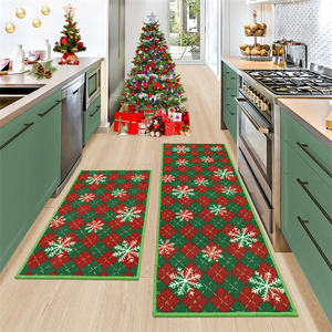 Decoraciones Navideñas, Juego de Alfombras y Tapetes de Cocina con Diseño a Cuadros Buffalo, Antideslizantes, Lavables, con Diseño de Copos de Nieve - Product Image 1