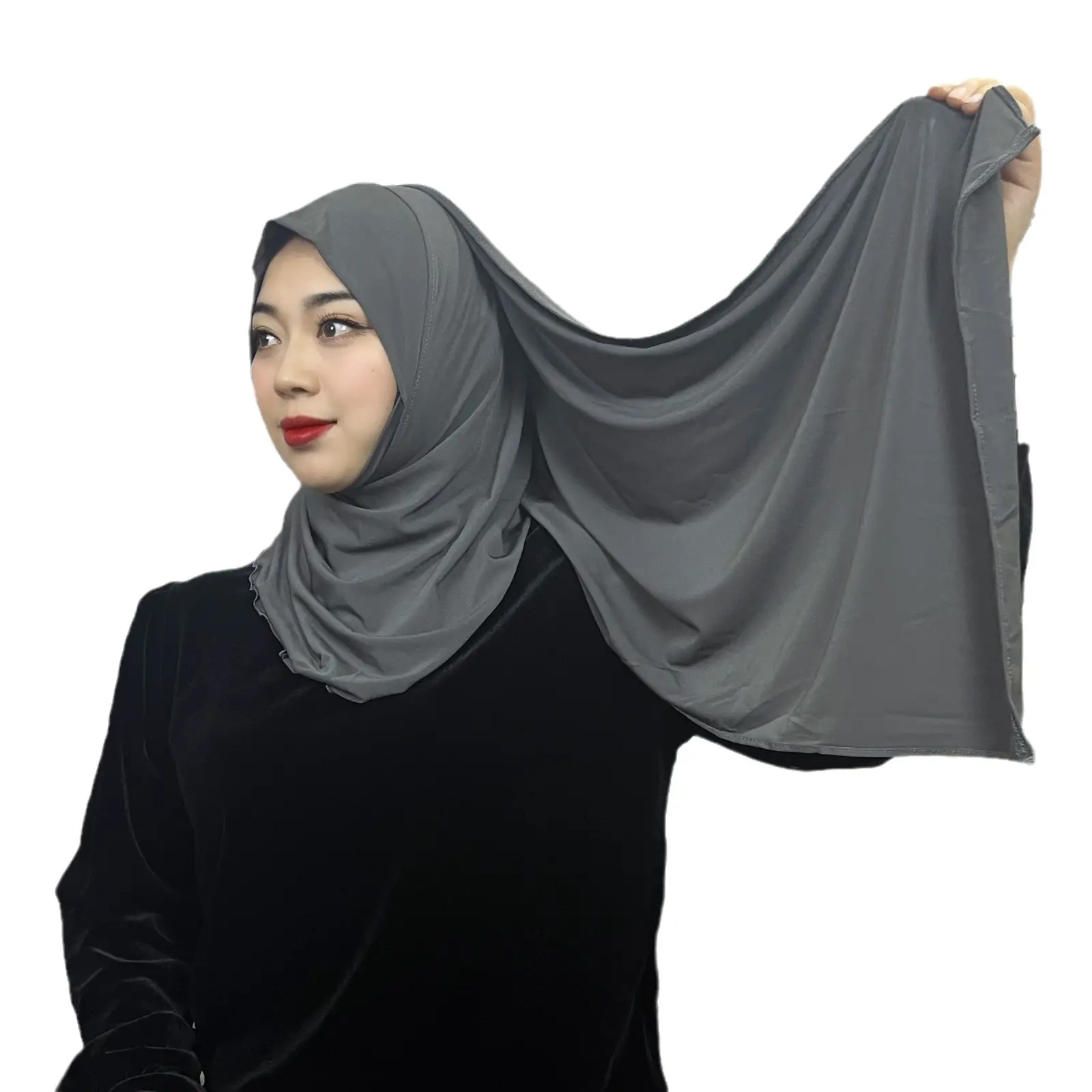 Best seller Solid Color Crystal Hemp Elastic Plain Single Color Rolled Hundred Fashion Ladies Malay Women scarf Muslim hijab