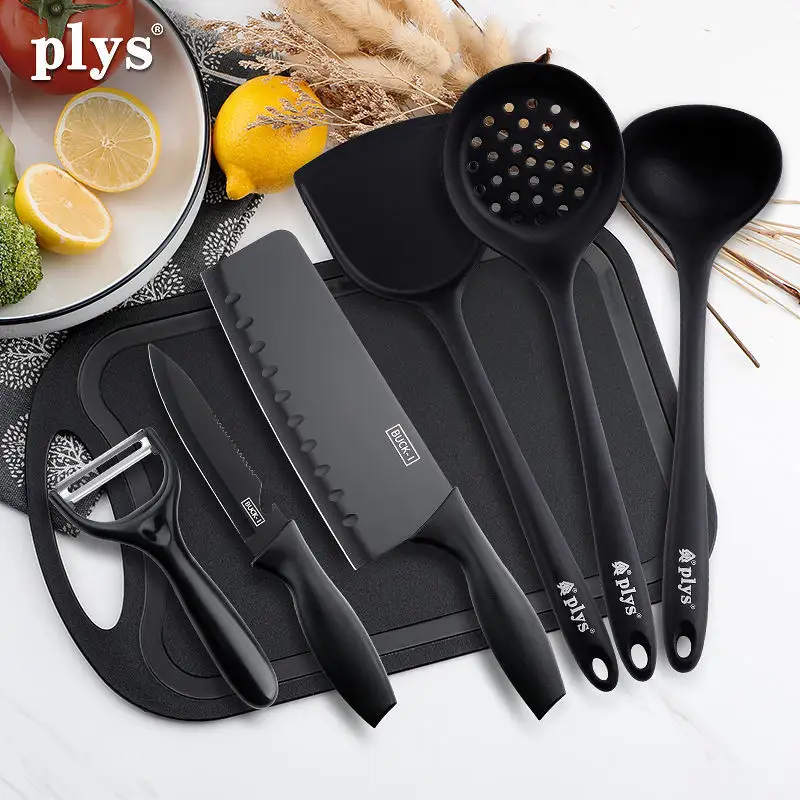 Coltello da cucina in acciaio nero tagliere spatola in silicone cucchiaio combinazione dormitorio cucina in acciaio inox cibo ausiliario kni