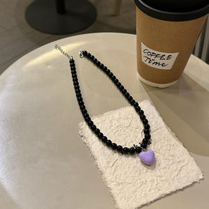 Moda fatta <span class=keywords><strong>a</strong></span> mano con perline colorate collana girocollo Y2K carine Color caramella perline in acrilico amore cuore ciondolo collane per donne ragazze - Product Image 4