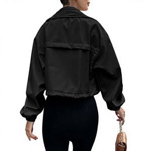 Blouson coupe-vent unisexe noir léger, veste décontractée coupe régulière en polyester couleur unie, nylon Swishy, LOGO personnalisé - Product Image 3