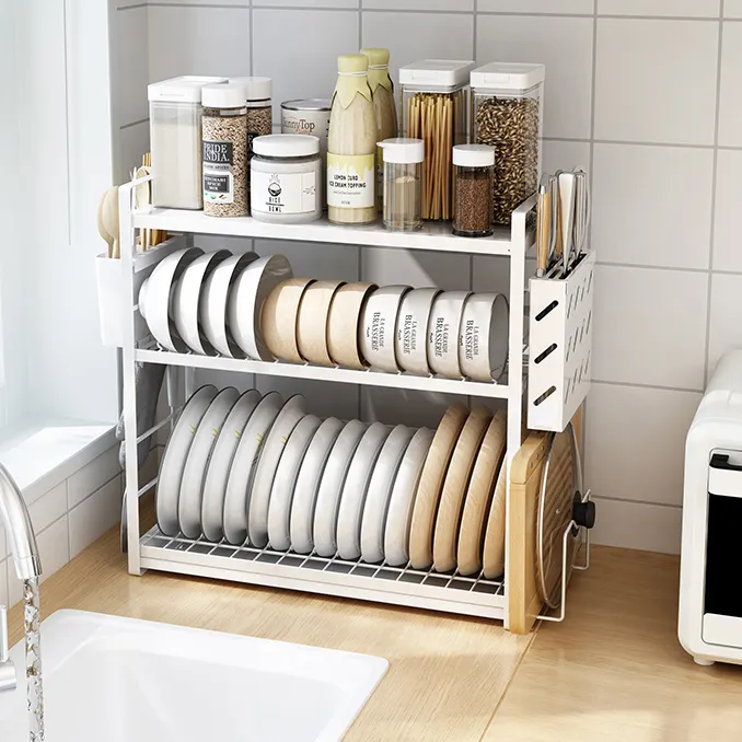 High-capacity 18cm narrow structure Kitchen dish and plate storage rack with pan lid holder