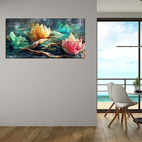 Art mural en toile de fleurs pour le salon, décoration murale sarcelle pour chambre à coucher, peinture de lotus vintage