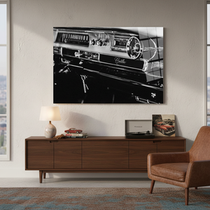 Toile de tableau de bord vintage Cadillac : Art imprimé rétro pour l'intérieur de voiture, Art sur verre trempé - Product Image 3