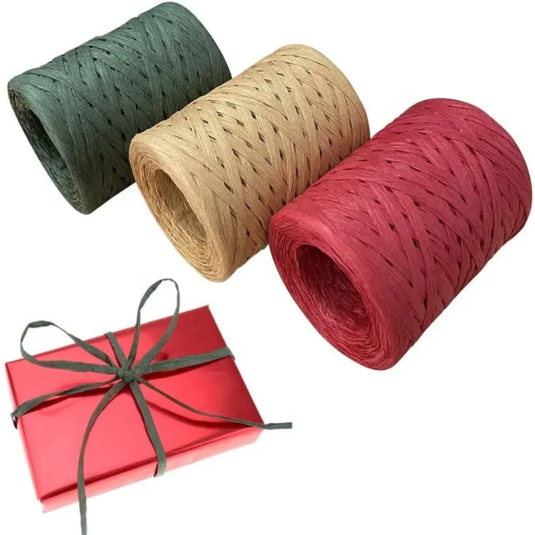 Ruban d'emballage en <span class=keywords><strong>raphia</strong></span> naturel, rouge vert kaki, 1 rouleau de 200M par rouleau, ruban de ficelle, pour noël, emballage cadeau, Kraft