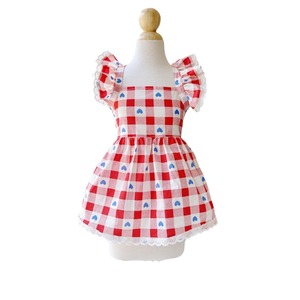 Cette adorable robe à carreaux, à motifs de cœurs, de style pastoral, avec manches volantées et bordure en dentelle convient aux chats et aux chiens. - Product Image 5