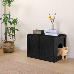 Armoire de rangement simple en bois noir 65L avec contrôle des odeurs pour litière de chat et accessoires pour animaux de compagnie d'intérieur - Product Image 1