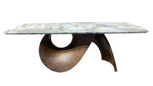 Bàn ăn phòng ăn hiện đại đơn giản mặt đá cẩm thạch chân gỗ nguyên khối thép không gỉ phong cách tối giản Ý cao cấp 8 chỗ ngồi - Product Image 5