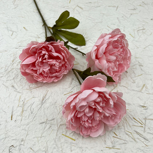 Vente en gros de fausse pivoine brûlée branche florale fleur artificielle 3 têtes soie blanche fausses pivoines en vrac - Product Image 3