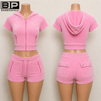 Ensemble décontracté sport deux pièces en velours doux, coupe ajustée, entièrement zippé, brodé de strass, imprimé numérique, comprenant un sweat à capuche et un short court
