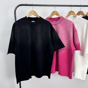 Heavyweight Custom Distressed Blank Puff Printing Casual <b>Acid</b> Wash Oversized Plain <b>Drop</b> Shoulder TShirts Curling Streetwear Men - Product Image 3