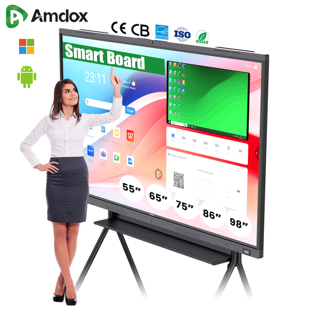 Amdox Education System Whiteboard Flat Panel LCD Touch Screen Display Interactive Board with Instructional Software Color Black