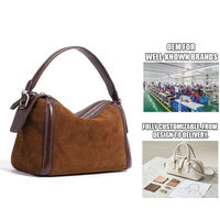 Handtassen 2025 tas wanita kulit asli pabrikan ODM harga pabrik kustom desain minimalis tas tangan wanita kulit sapi Suede
