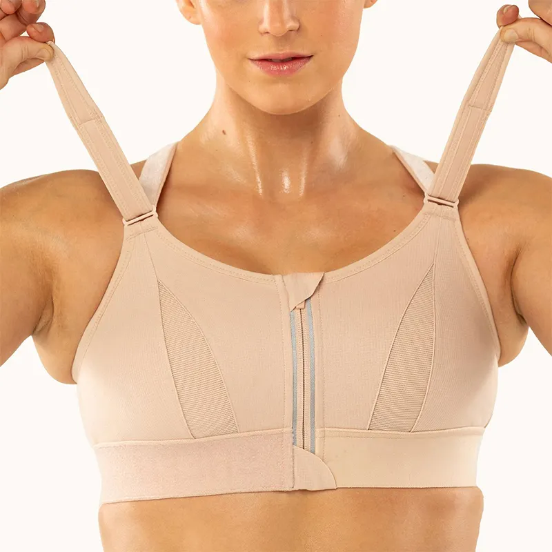 Adjustable Straps Zip Front Workout Bras Cross Back Beha Sports High Impact Brassiere Gym Crop Top Fitness Women Yoga Bra