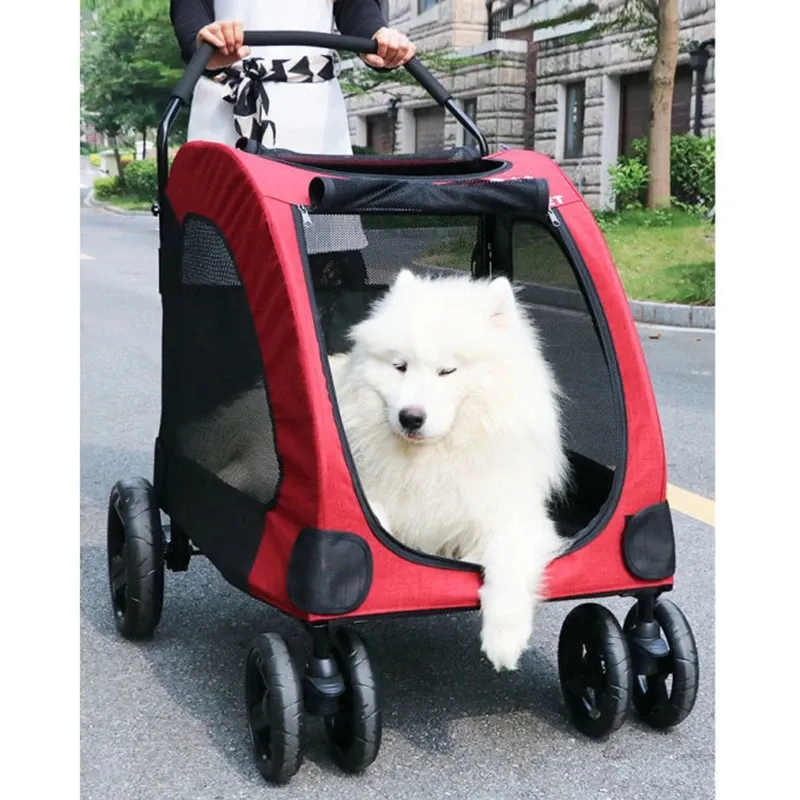 Luxus zusammen klappbarer Hund Haustier 4 Räder Trolleys Kinderwagen für mittlere und große Hunde